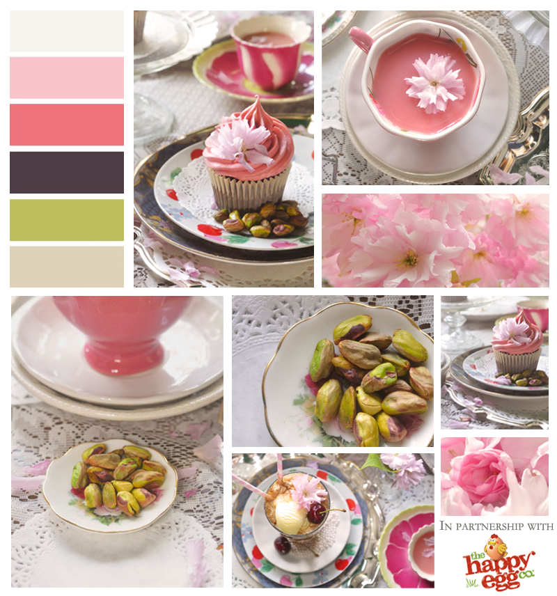 Cherry blossoms, cherry, cola and pistachio