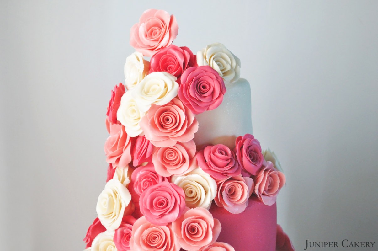 Pink Rose Wedding Cake by Juniper Cakery