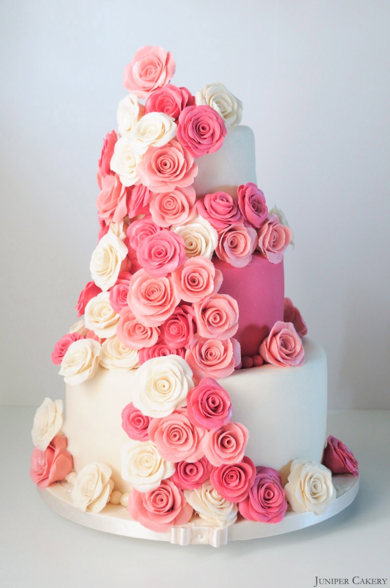 Pink Rose Wedding Cake by Juniper Cakery