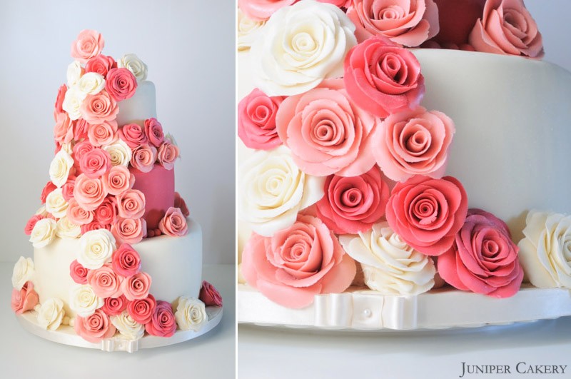 Pink Rose Festooned Wedding Cake!