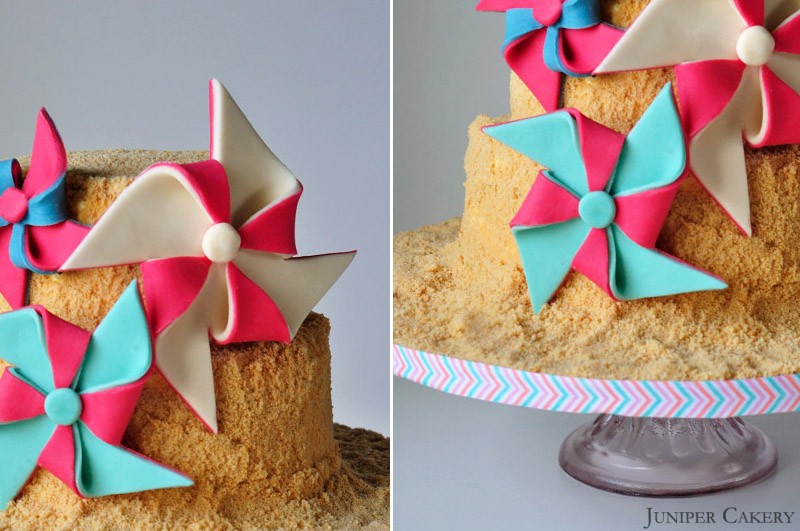 Raspberry Ripple Sandcastle Castle Cake by Juniper Cakery