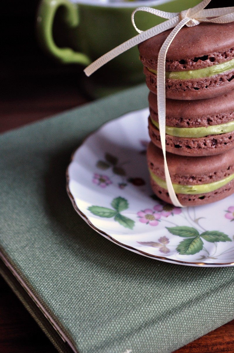 Chocolate and Creme de Menthe Macarons by Juniper Cakery