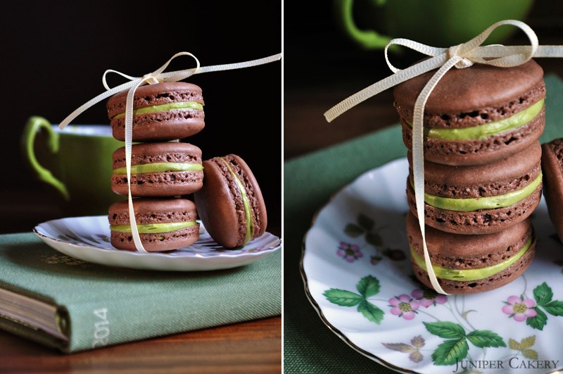 Chocolate and Creme de Menthe Macarons by Juniper Cakery