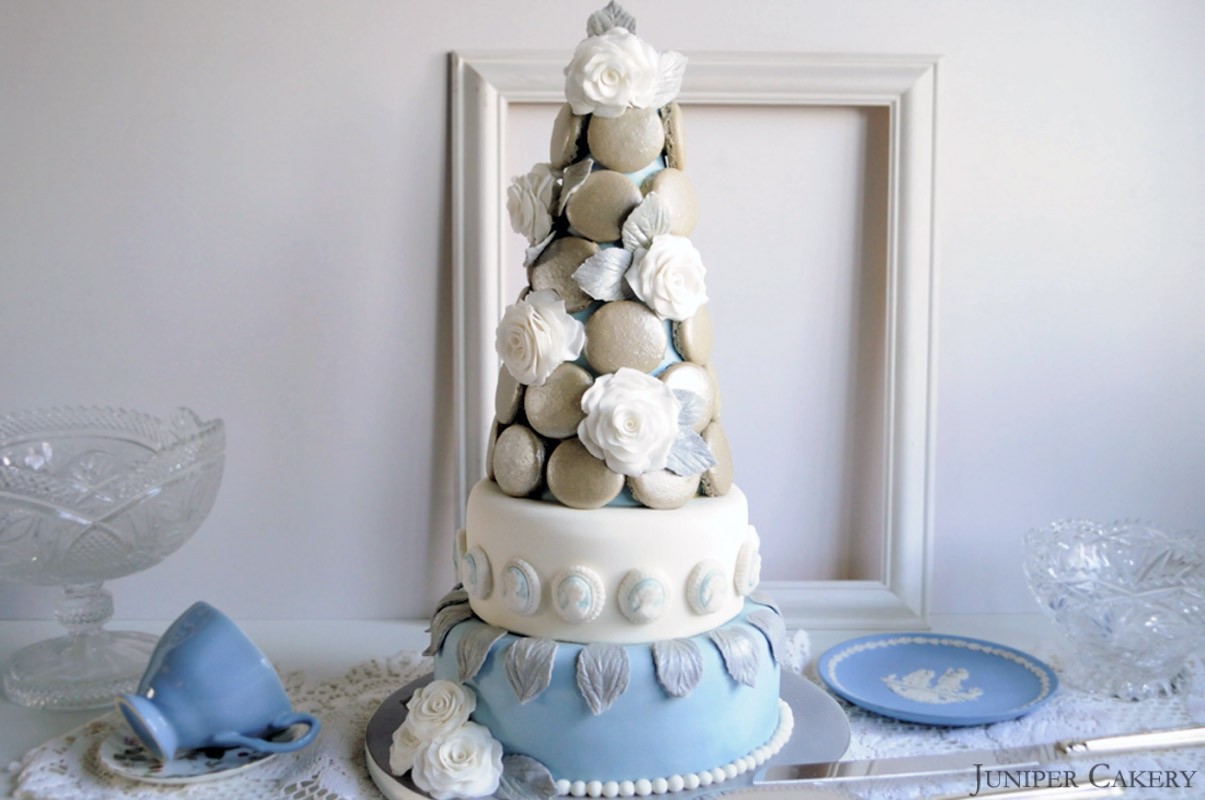 Wedgwood Inspired Macaron Tower Cake by Juniper Cakery