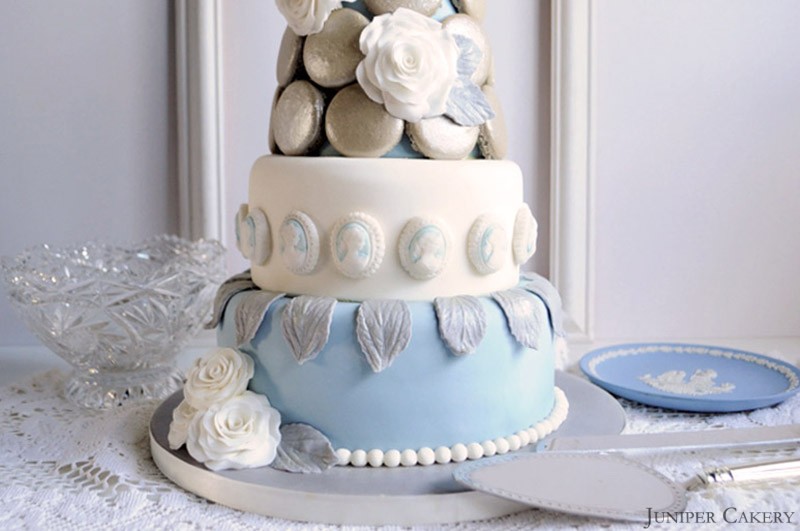 Wedgwood Inspired Macaron Tower Cake by Juniper Cakery