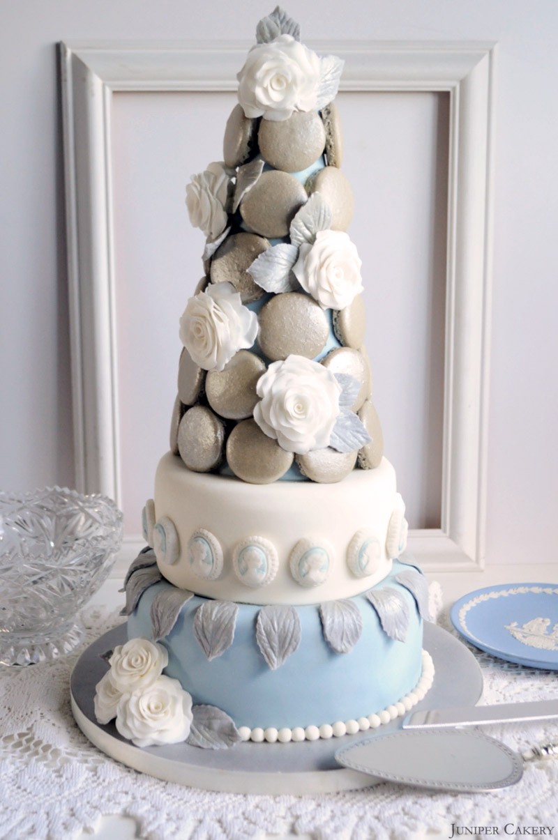 Wedgwood Inspired Macaron Tower Cake by Juniper Cakery