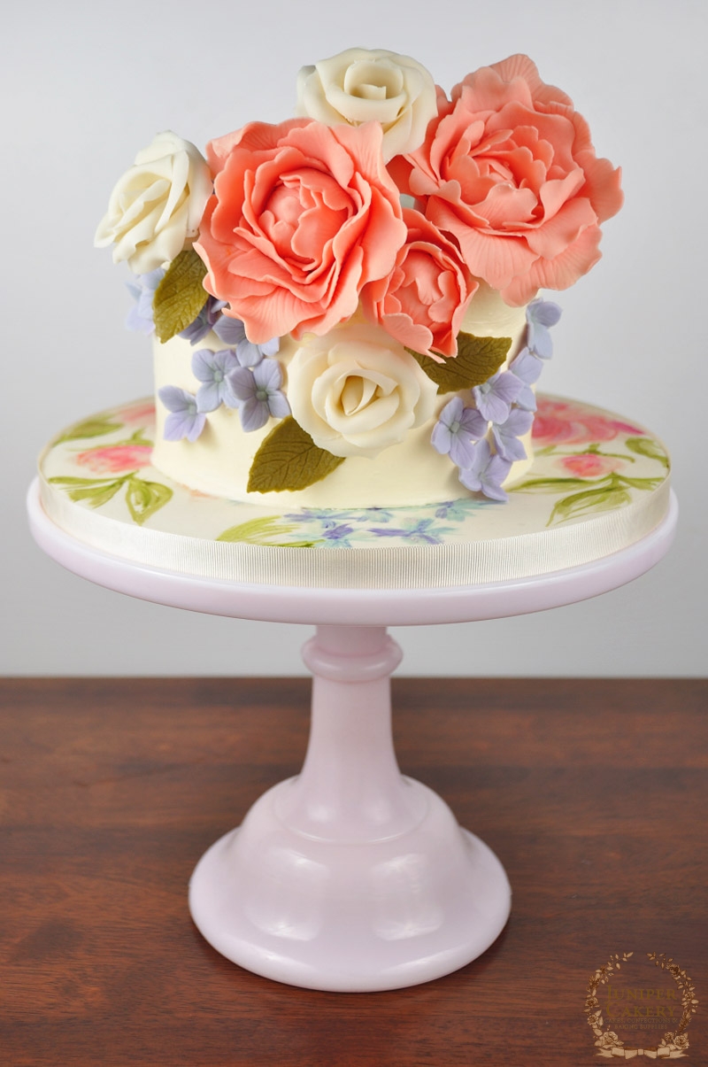 Peony, Hydrangea and Rose Cake by Juniper Cakery