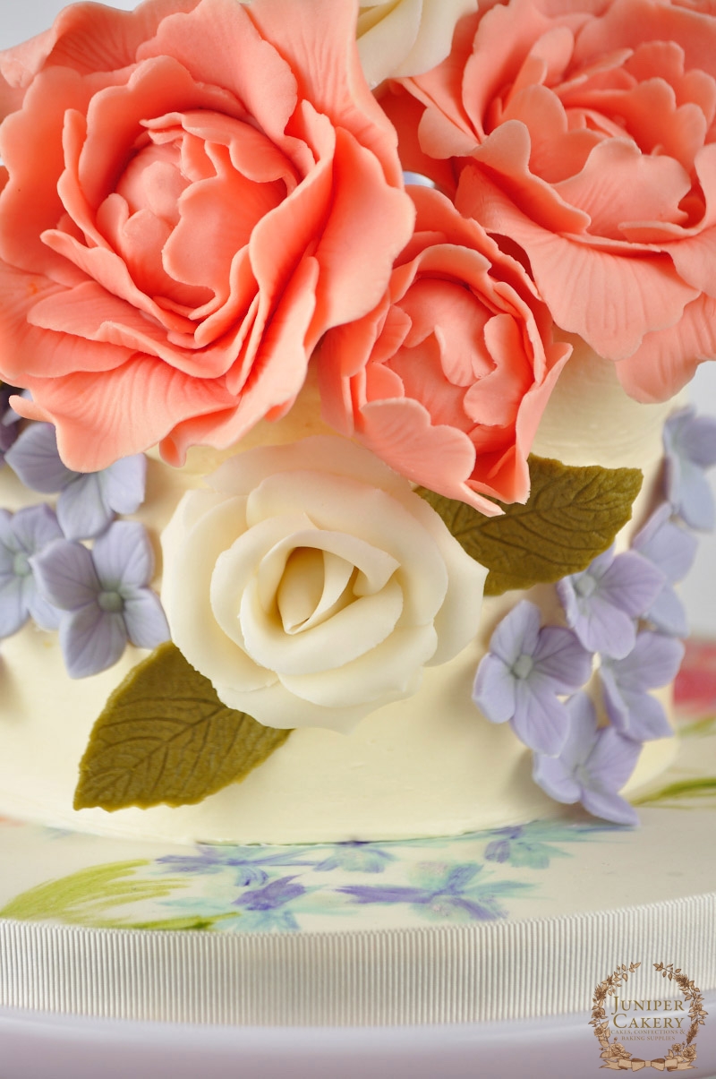 Lovely Peach Peony Cake by Juniper Cakery