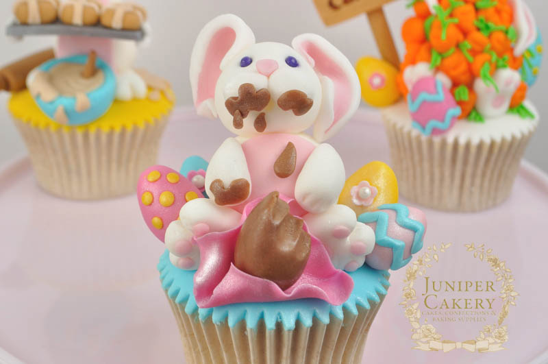 Cute Easter Bunny with Chocolate Eggs Cupcake by Juniper Cakery