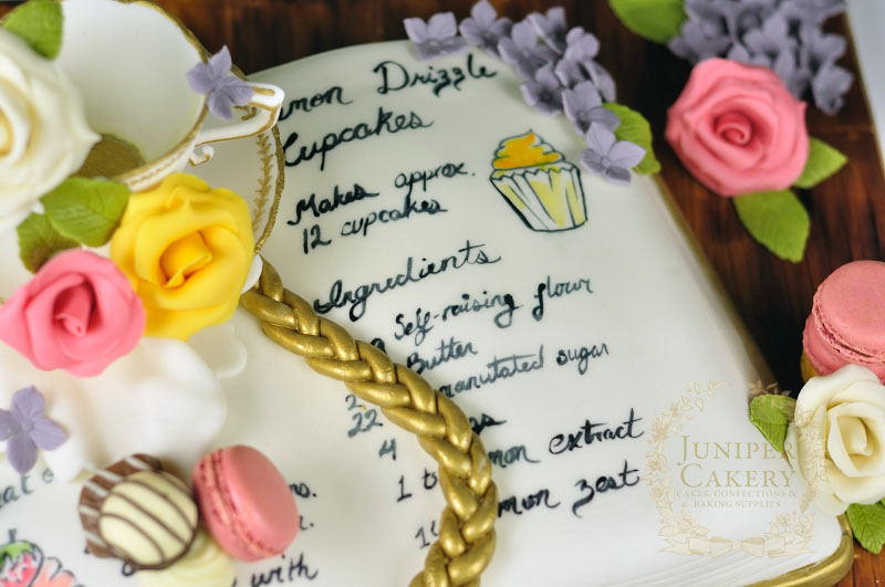 Cute recipe book cake by Juniper Cakery