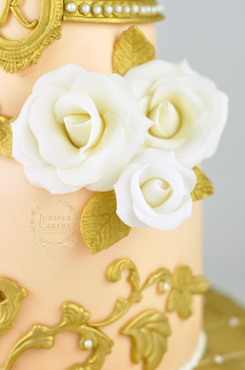 Gum paste roses on Faberge Egg Cake by Juniper Cakery