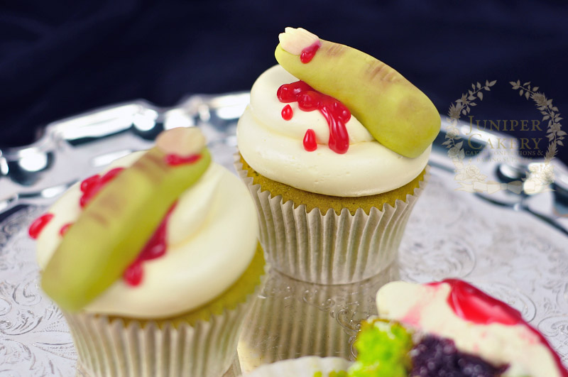 Zombie finger cupcakes with edible blood by Juniper Cakery