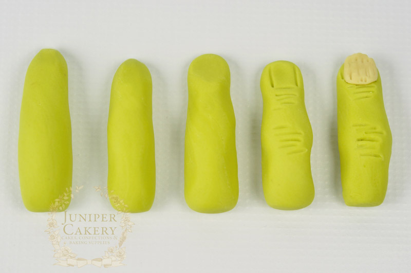 Step by step fondant zombie fingers by Juniper Cakery