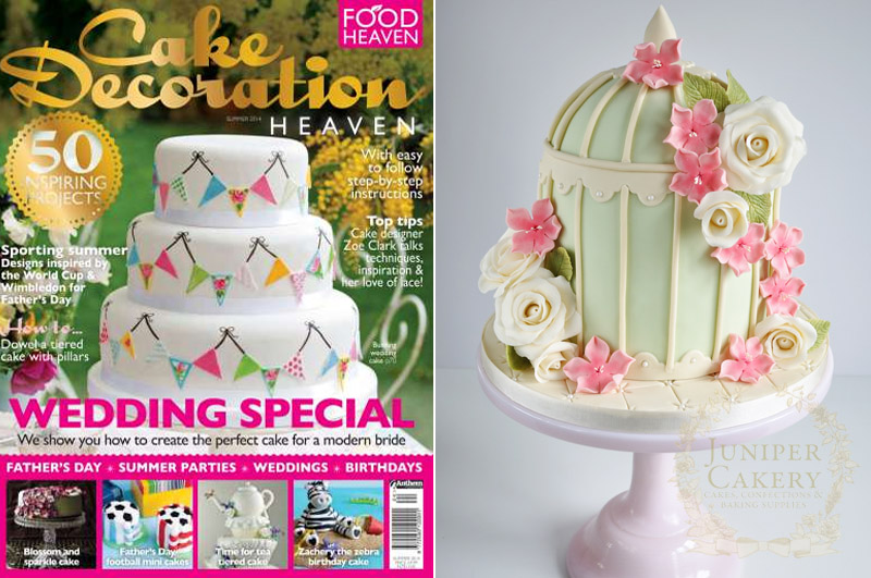 Juniper Cakery's floral birdcage cake in Cake Decoration Heaven magazine Summer 14