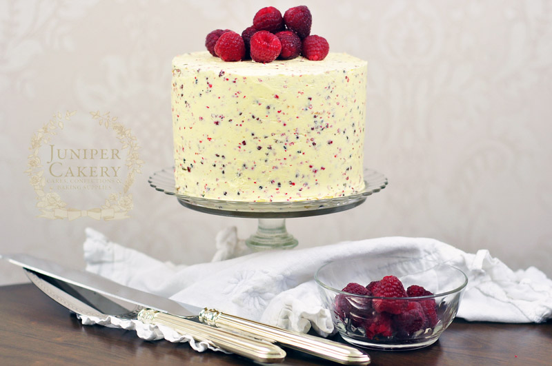 Recipe for a Raspberry, White Chocolate and Pink Peppercorn cake by Juniper Cakery