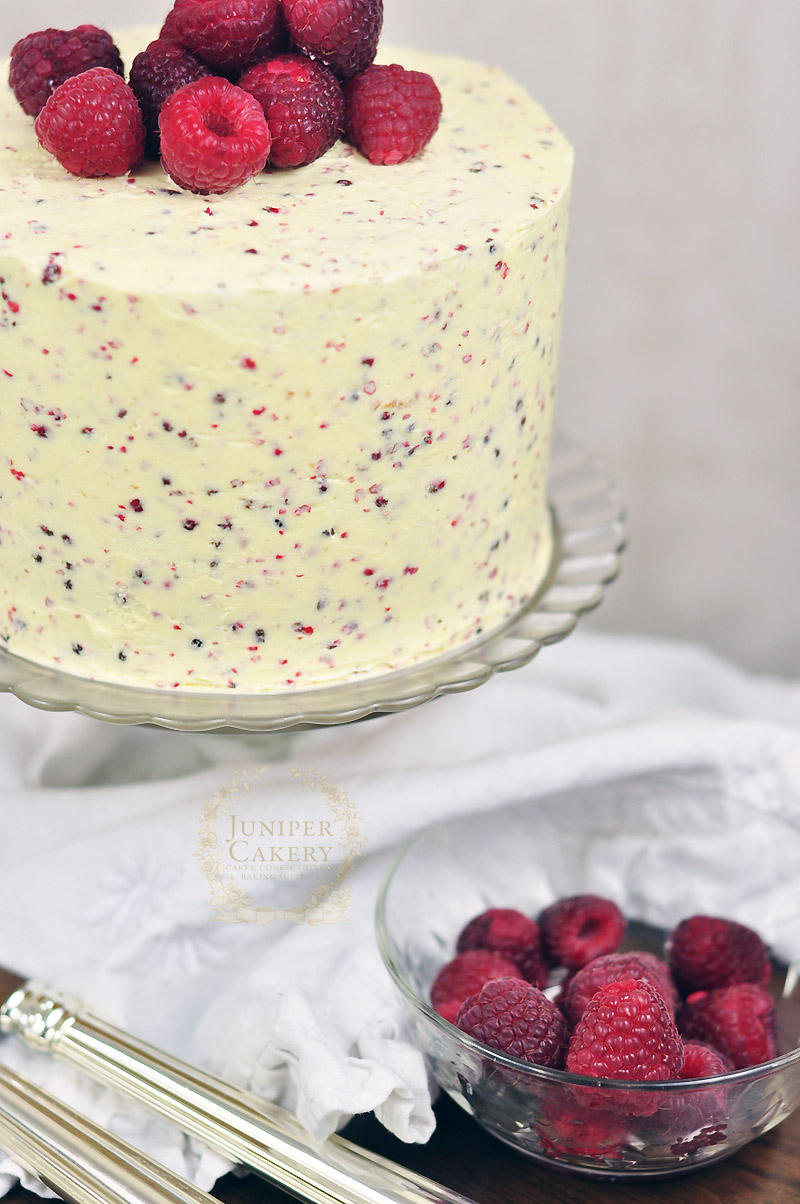 Raspberry, White Chocolate and Pink Peppercorn cake recipe by Juniper Cakery