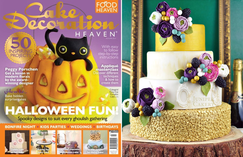 Ranunculus wedding cake in Autumn Fall edition of Cake Decoration Heaven Magazine