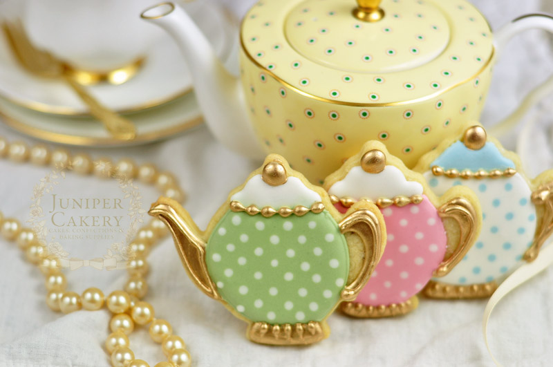 Vintage teapot wedding cookies by Juniper Cakery