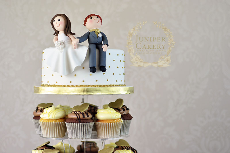 Bride and groom cupcake tower by Juniper Cakery in Kingston-upon-Hull