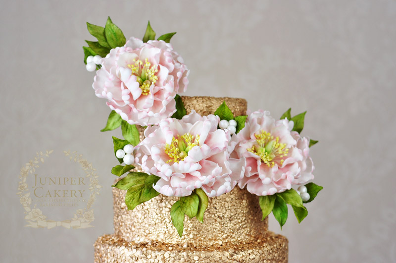 Peony Ruffle Wedding Cake florals by Juniper Cakery