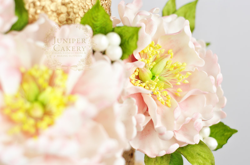 Pretty peony wedding cake by Juniper Cakery