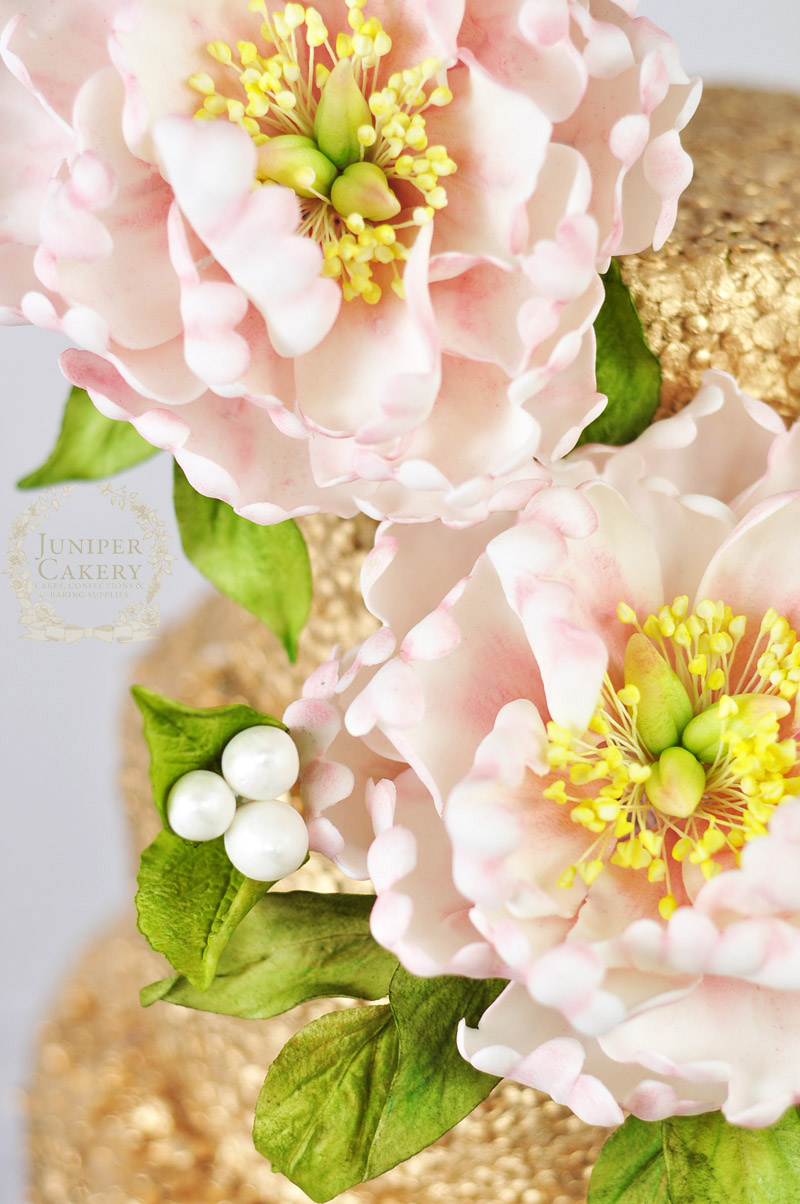 Pretty peony wedding cake by Juniper Cakery