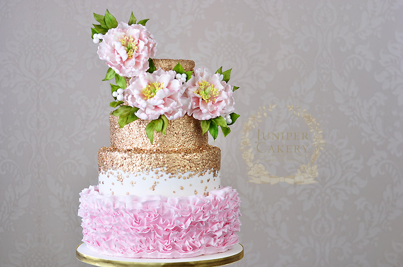 Lovely sweet peony wedding cake by Juniper Cakery