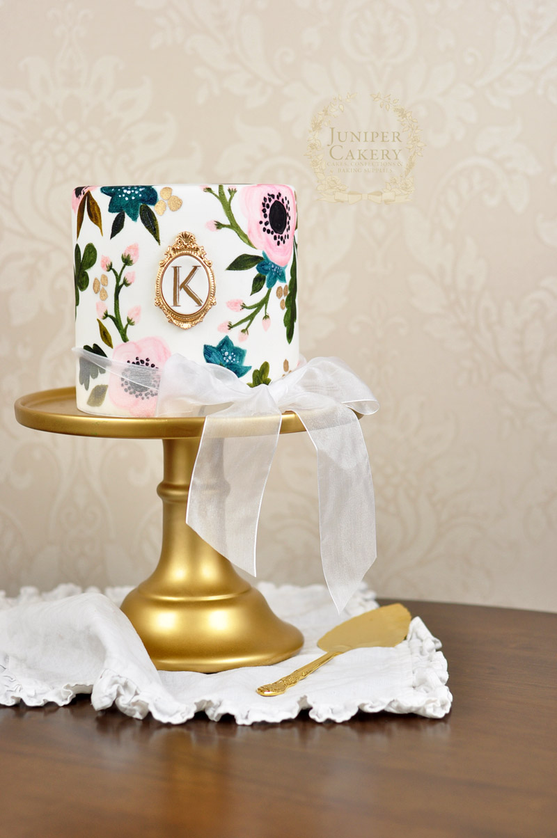 Hand painted floral wedding cake by Juniper Cakery