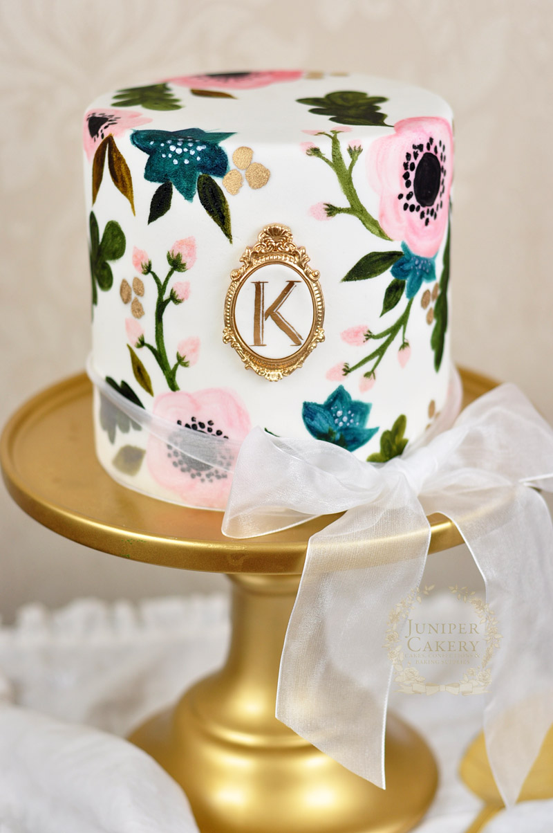 Pretty hand-painted birthday cake by Juniper Cakery