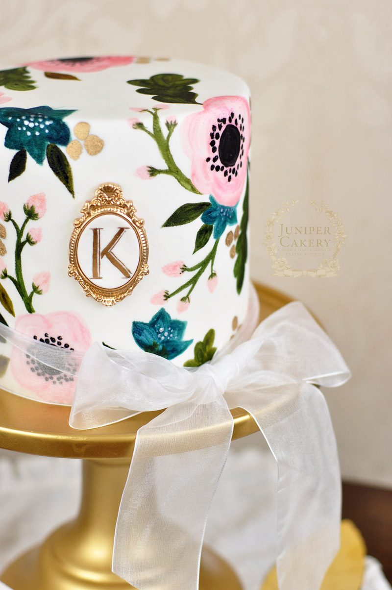 Painted anemone floral wedding cake by Juniper Cakery