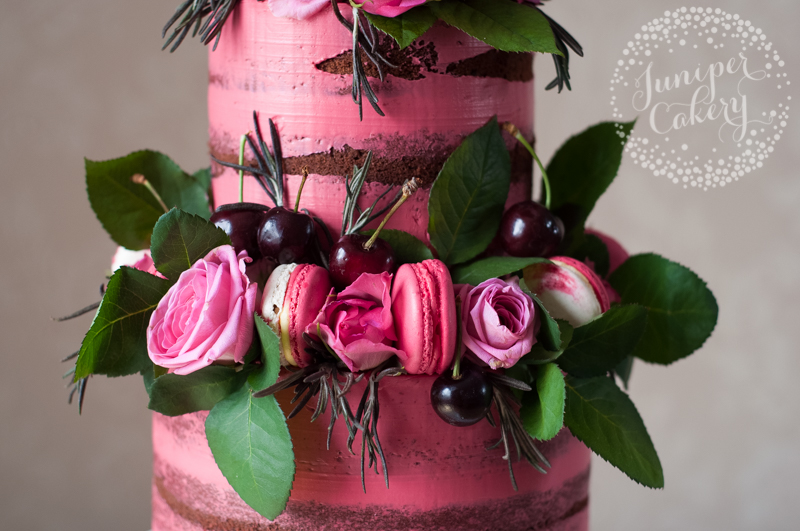 Gorgeous pink naked cake by Juniper Cakery