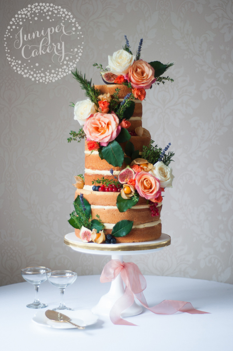 Autumnal naked wedding cake by Juniper Cakery