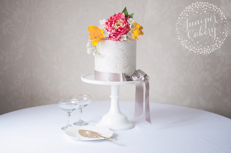 Damask and open peony cake by Juniper Cakery