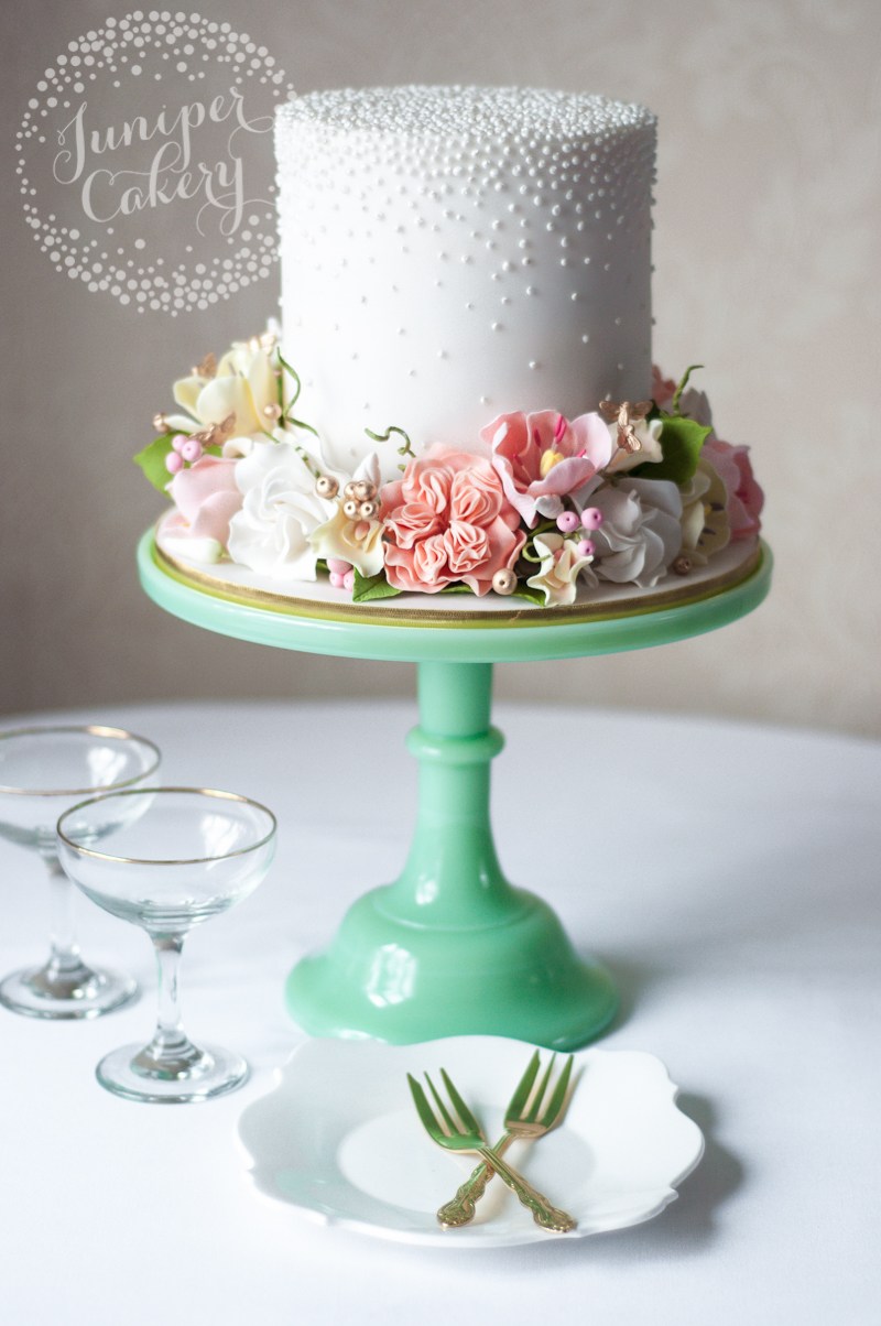 Floral crown cake with sugar gardenias by Juniper Cakery