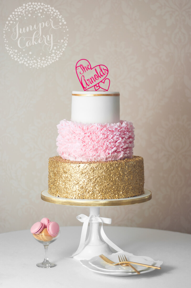 Gold sequin wedding cake by Juniper Cakery