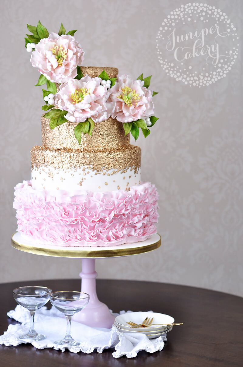 Peony ruffle wedding cake by Juniper Cakery