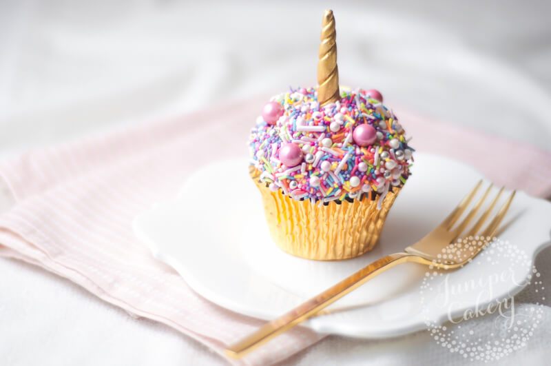 Easy rainbow sprinkle unicorn cupcake tutorial by juniper Cakery