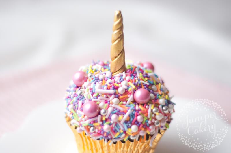 Quick rainbow sprinkle unicorn cupcake tutorial by Juniper Cakery