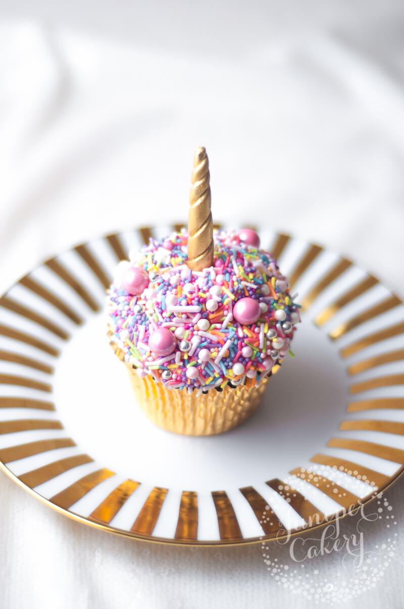 Super easy rainbow sprinkle unicorn cupcake tutorial by juniper Cakery