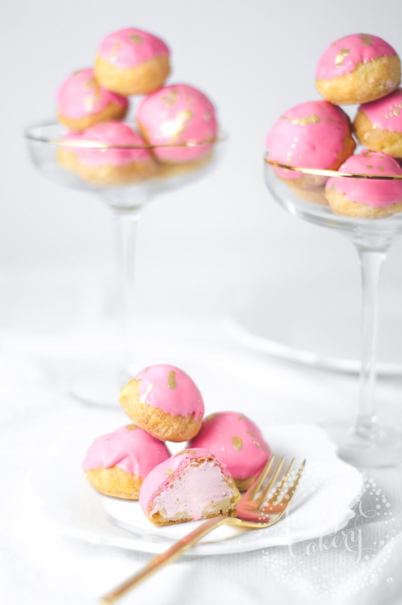 Pink Cute Strawberry Milkshake Cream Puffs recipe from Juniper Cakery