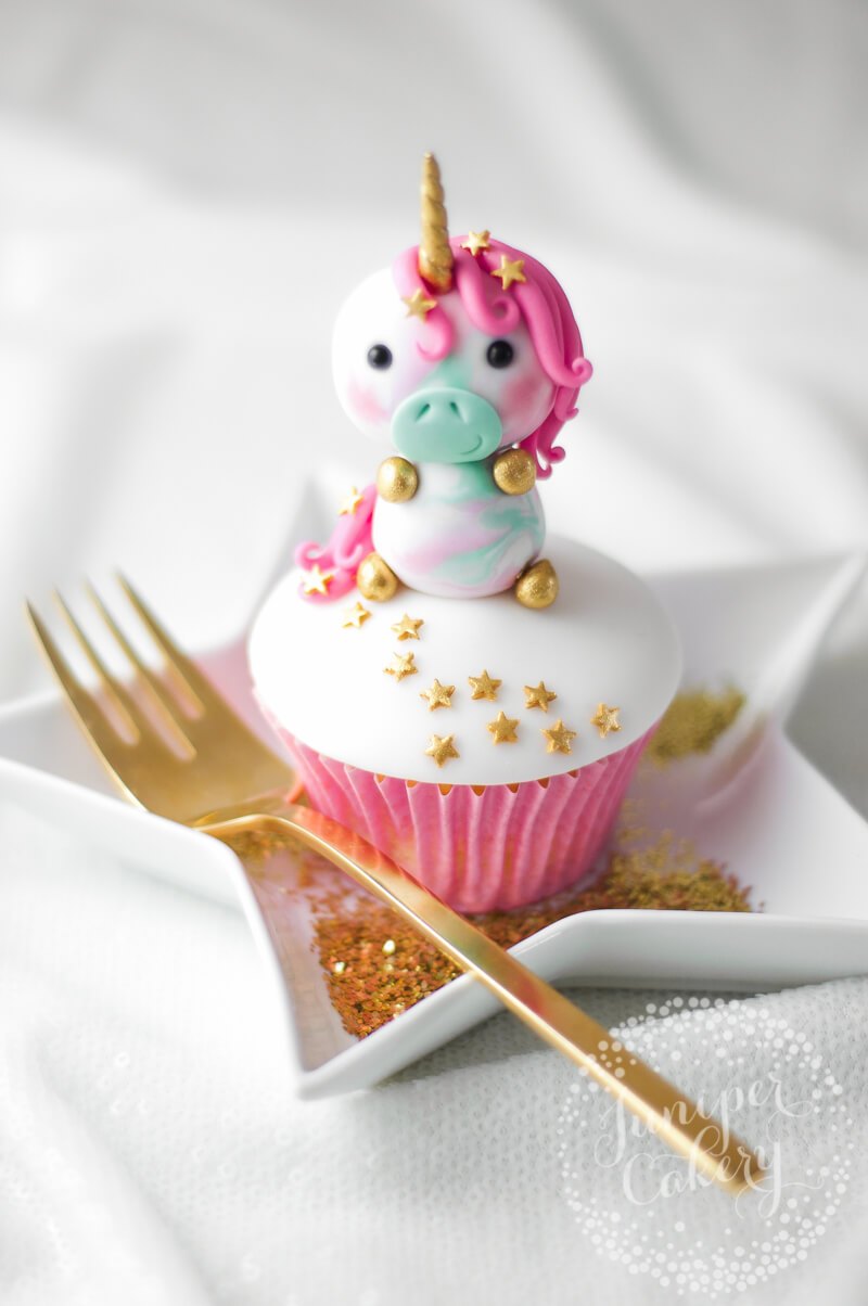 How to make a cute pastel fondant unicorn cupcake topper by Juniper Cakery