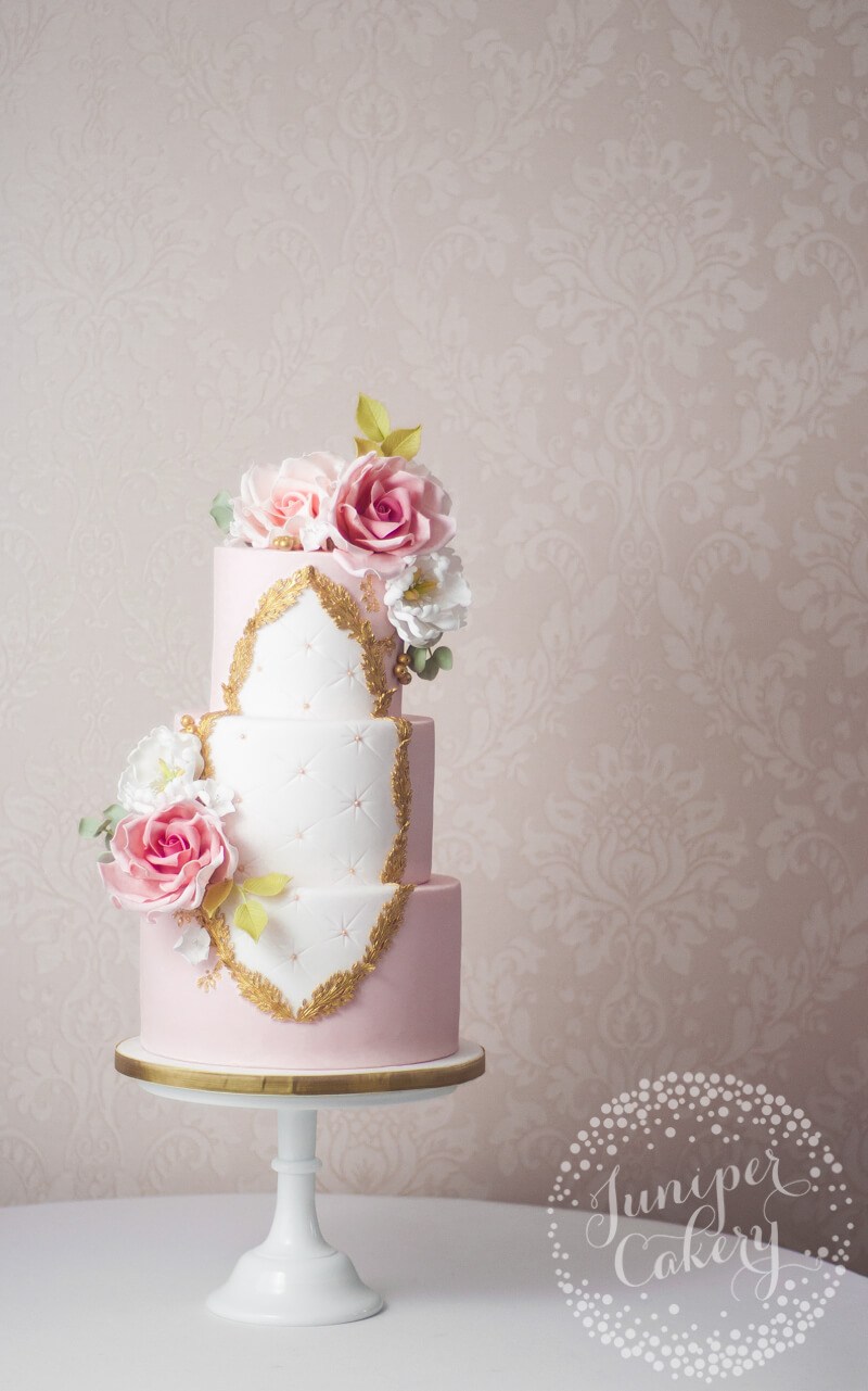 Pretty Pink Rococo Wedding Cake by Juniper Cakery