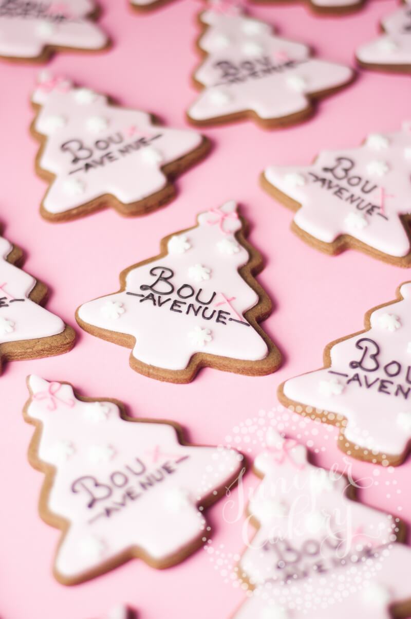 Pink Christmas tree Boux Avenue cookies by Juniper Cakery