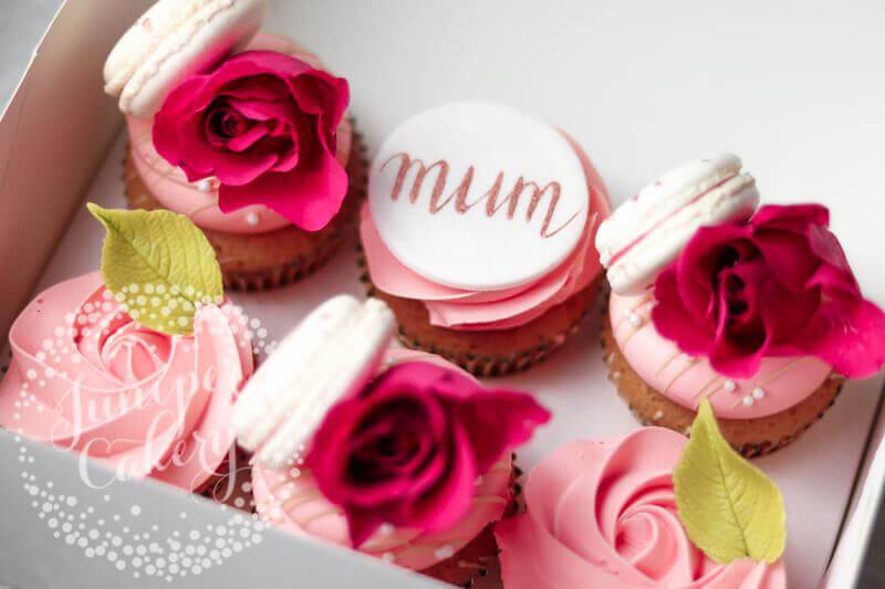 Pink rose Mother's Day cupcakes in Yorkshire by Juniper Cakery