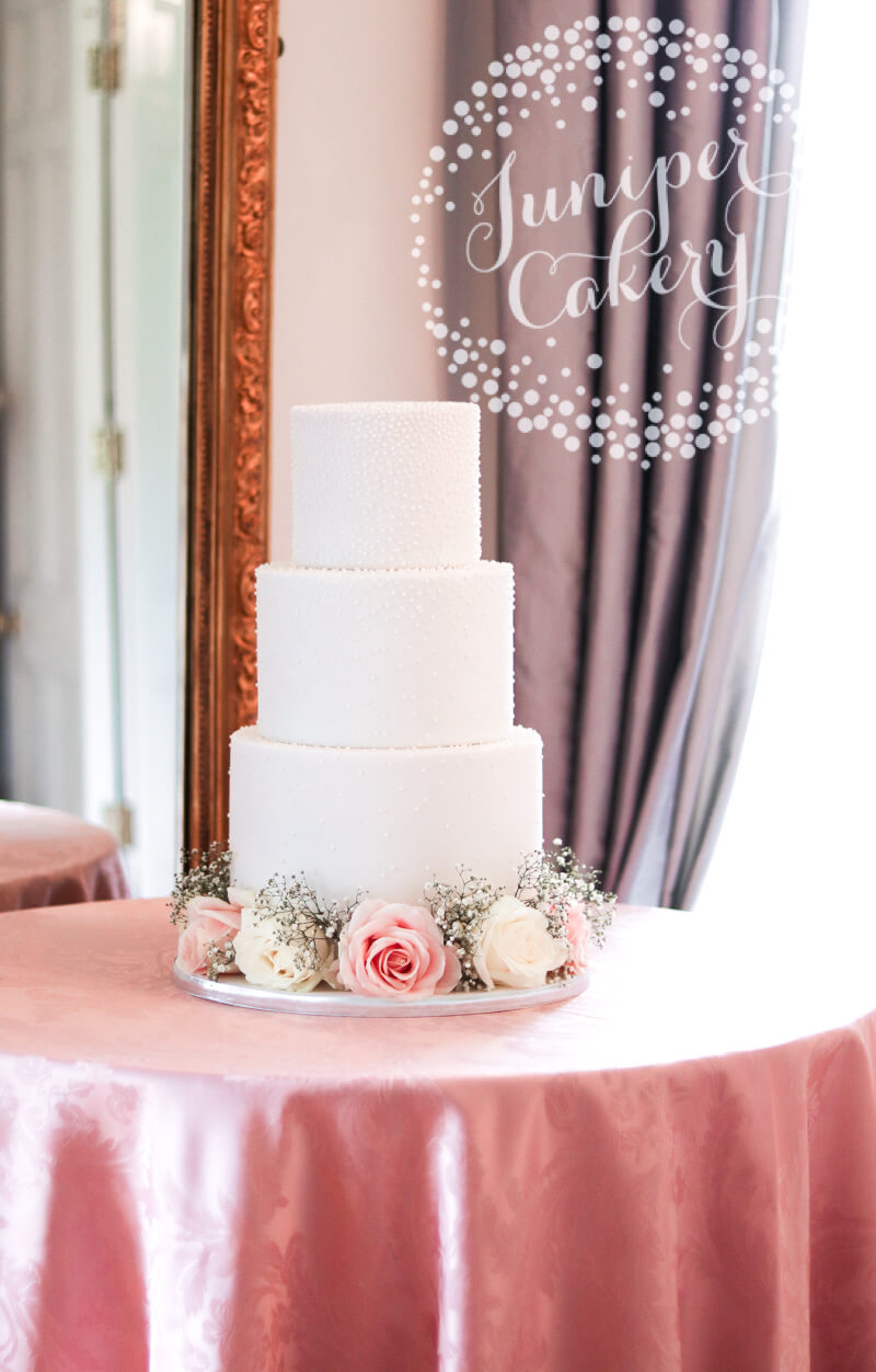 Pearl Wedding Cake with Fresh Flowers by Juniper Cakery