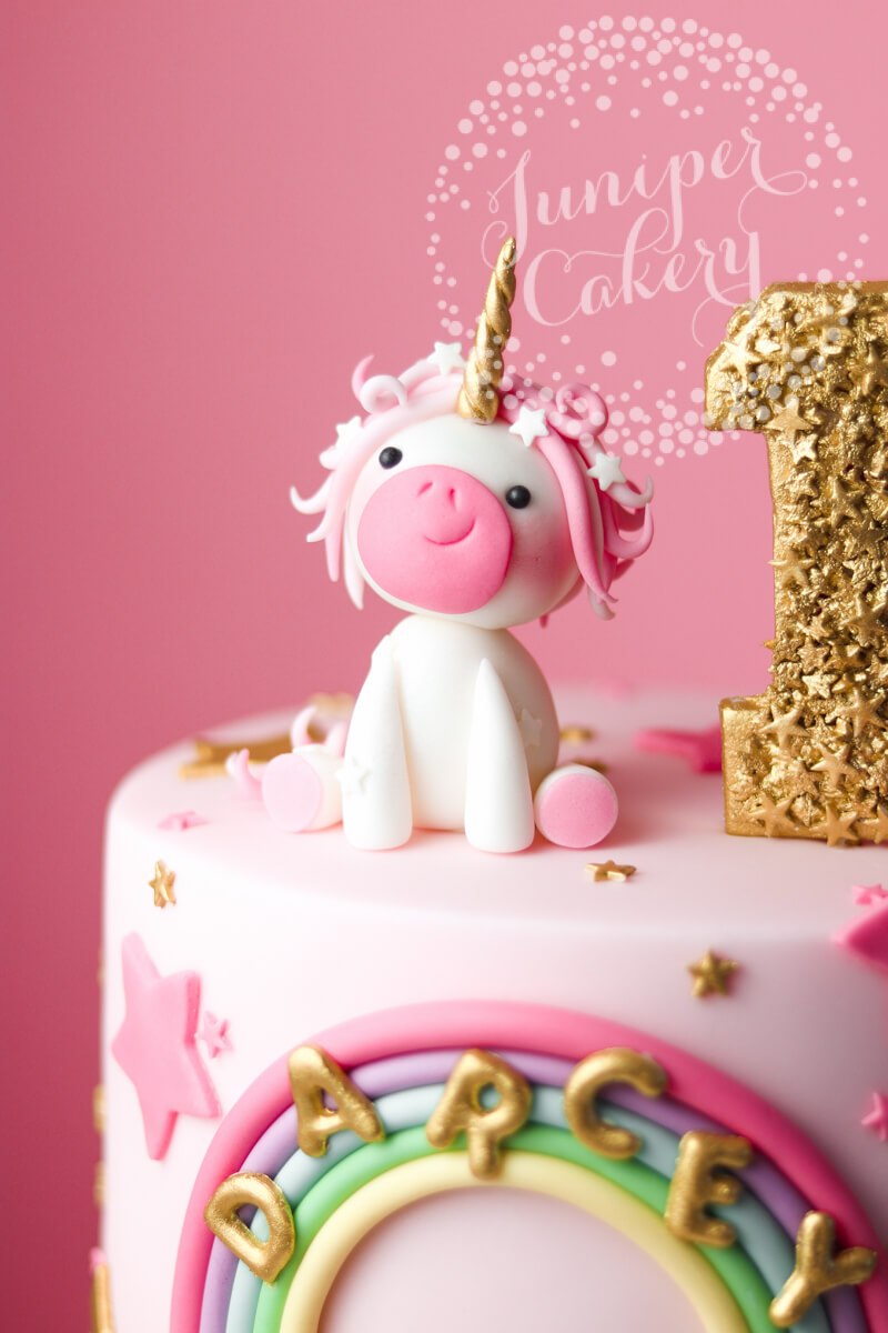 Lovely little pink unicorn birthday cake by Juniper Cakery