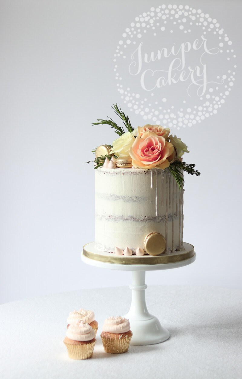 Beautiful white on white semi-naked cake by Juniper Cakery