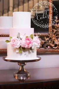 Pretty Blush Pink Floral Wedding Cake at Saltmarshe Hall!